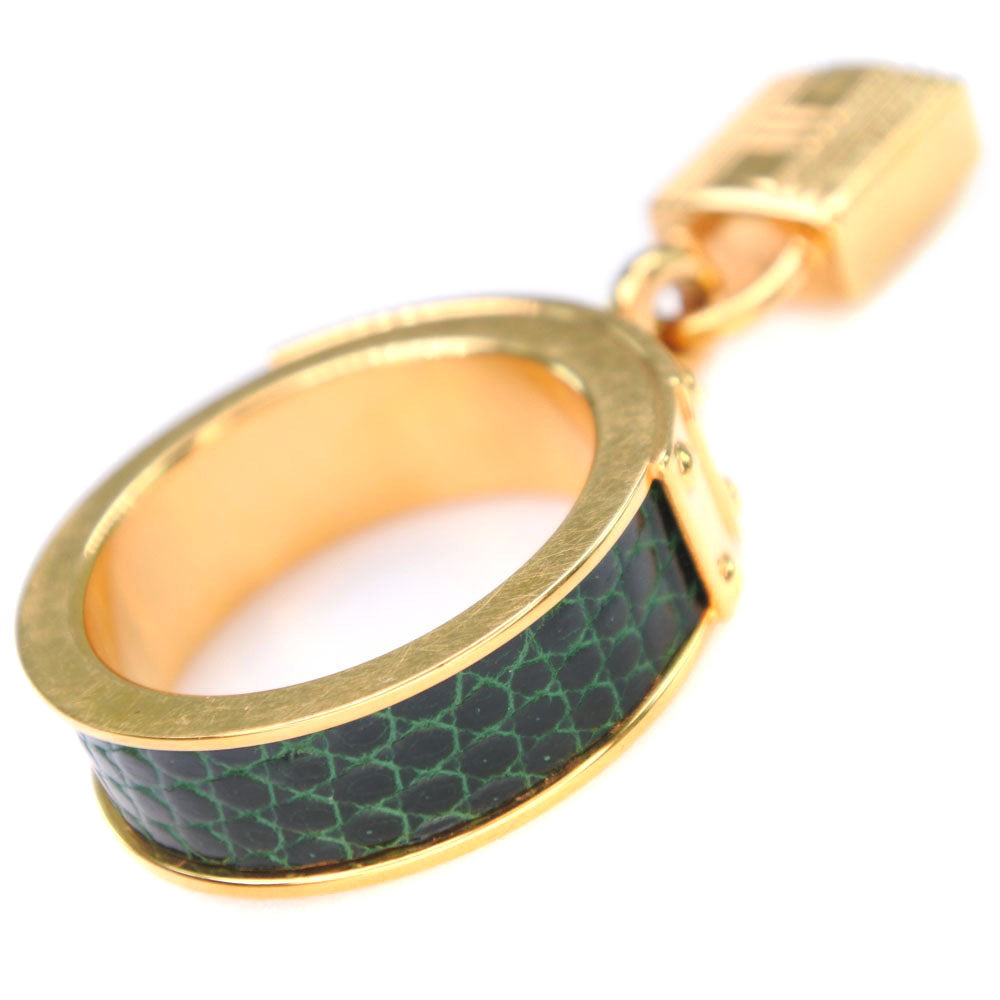 HERMES Scarf ring Leather brass gold Cadena motif Kelly Women Used