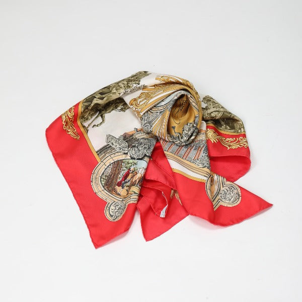 HERMES scarf ƒJƒŒ90 silk Red FREDERIC-…  Carre90 Women Used