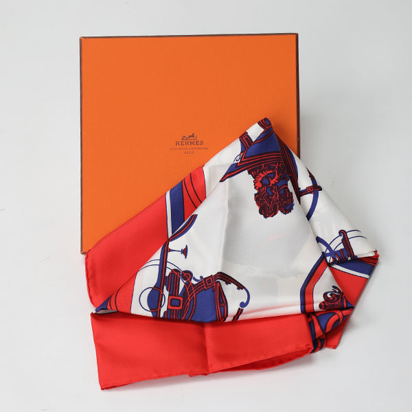 HERMES scarf silk Red Carre90 scarf Carriage Women Used