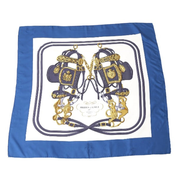 HERMES scarf silk blue 100% silk BRIDES de GALA Carre90 Women Used