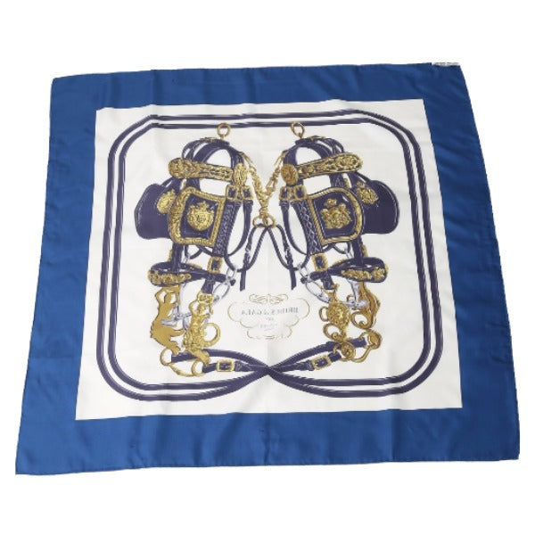 HERMES scarf silk blue 100% silk BRIDES de GALA Carre90 Women Used