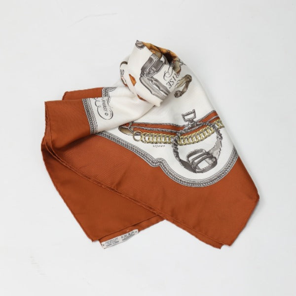 HERMES scarf silk Brown Equestrian REPRISE scarf Carre90 Women Used
