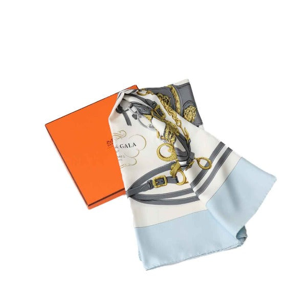 HERMES scarf silk light blue scarf Carre90 silk Women Used