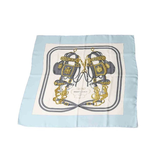 HERMES scarf silk light blue scarf Carre90 silk Women Used