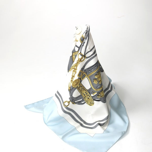 HERMES scarf silk light blue scarf Carre90 silk Women Used