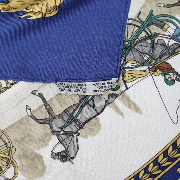 HERMES scarf silk blue La PROMENADE DE LONGCHAMPS Carre90 Carre90 Women Used