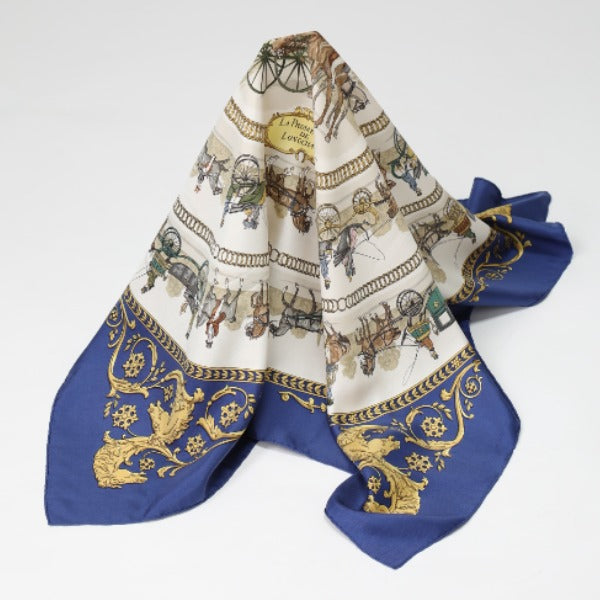 HERMES scarf silk blue La PROMENADE DE LONGCHAMPS Carre90 Carre90 Women Used