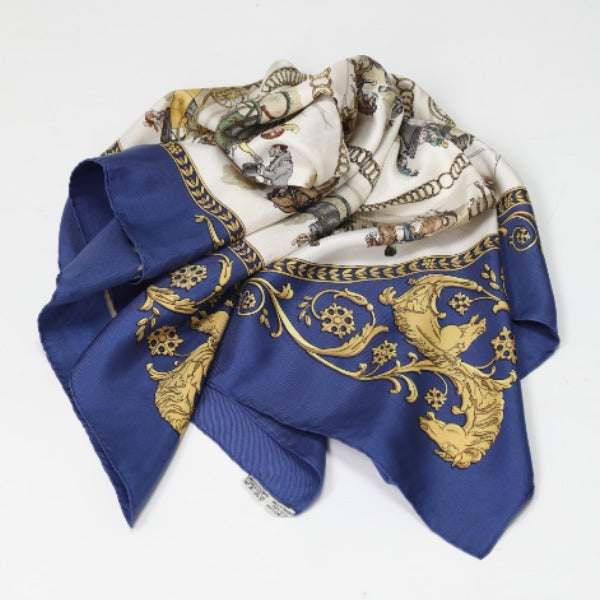 HERMES scarf silk blue La PROMENADE DE LONGCHAMPS Carre90 Carre90 Women Used