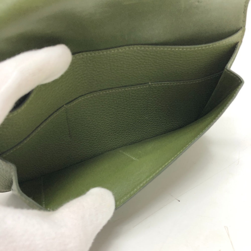 HERMES Long Wallet Purse Togo green Dogon GM Women Used