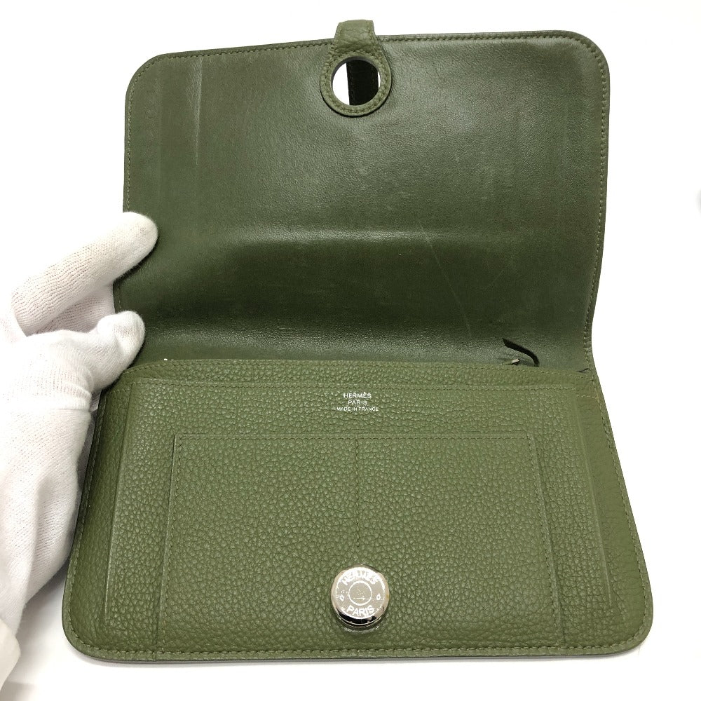 HERMES Long Wallet Purse Togo green Dogon GM Women Used