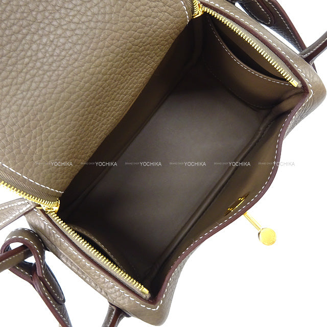 HERMES Shoulder bag Lindy 20 mini Etoupe Taurillon Clemence Gold HW Stamp