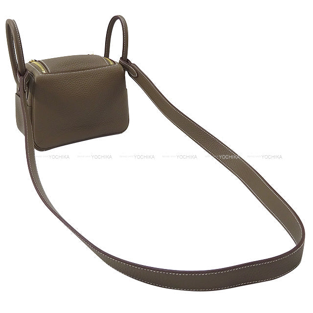 HERMES Shoulder bag Lindy 20 mini Etoupe Taurillon Clemence Gold HW Stamp