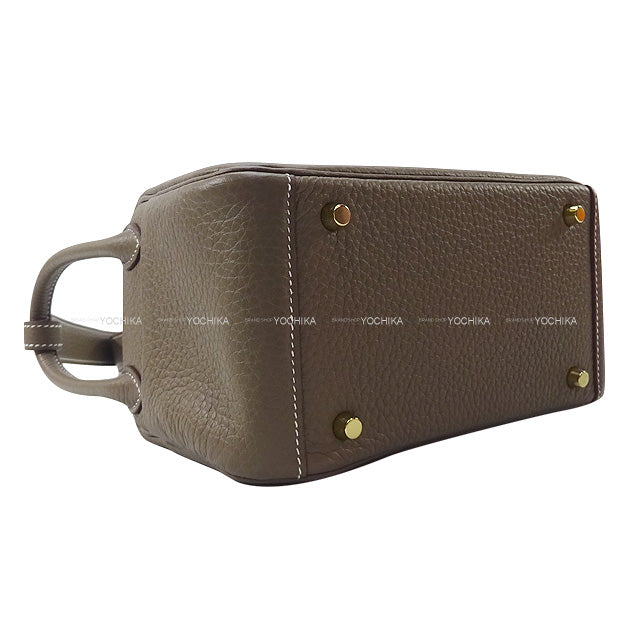 HERMES Shoulder bag Lindy 20 mini Etoupe Taurillon Clemence Gold HW Stamp