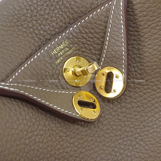 HERMES Shoulder bag Lindy 20 mini Etoupe Taurillon Clemence Gold HW Stamp