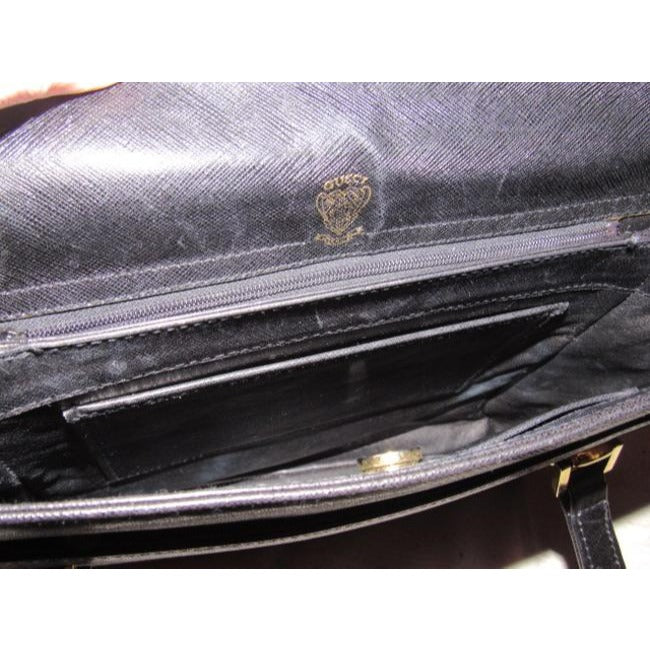 Gucci Vintage Black Textured Coated Leather Patent Shoulder Bag