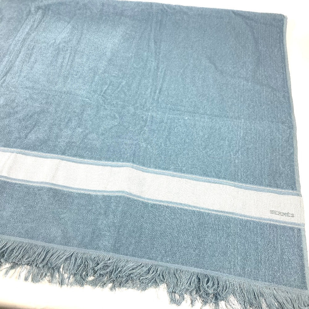 HERMES towel cotton blue Bath towel Interior Throw Blanket Yachting beach towel logo Women Used