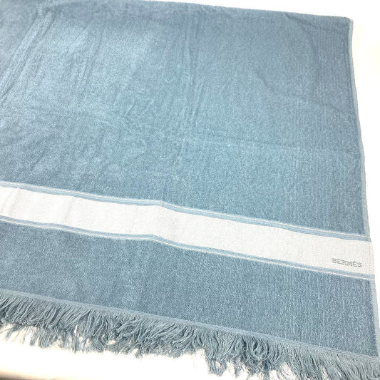 HERMES towel cotton blue Bath towel Interior Throw Blanket Yachting beach towel logo Women Used