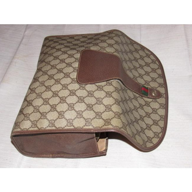 Gucci Vintage Purses Brown Leather And Gg Leather Clutch