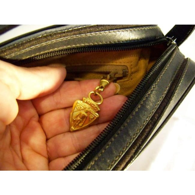 Gucci Vintage Black Canvas With Small G Logo Print And Black Leather