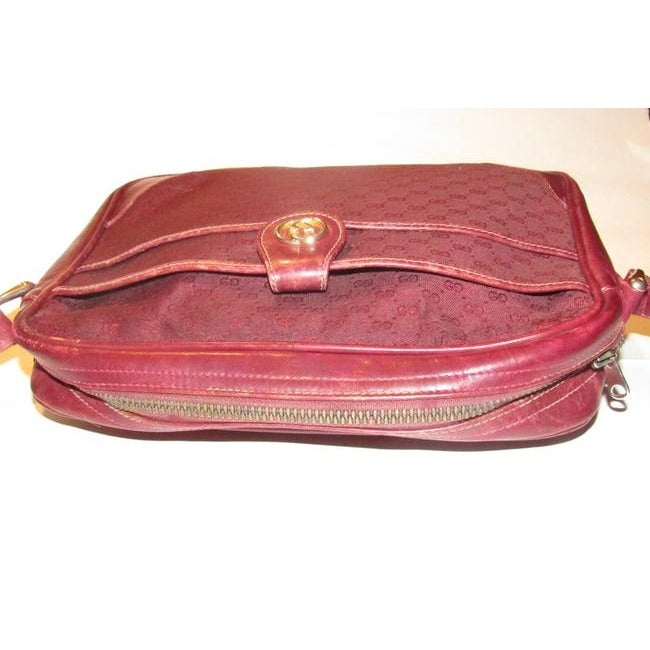 Gucci Vintage Gg Burgundy Small G Logo Canvas And Burgundy Leather