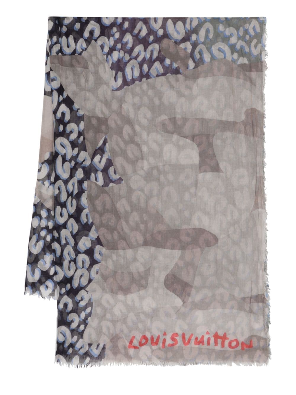 LOUIS VUITTON Cheetah Print Scarf Grey/Navy