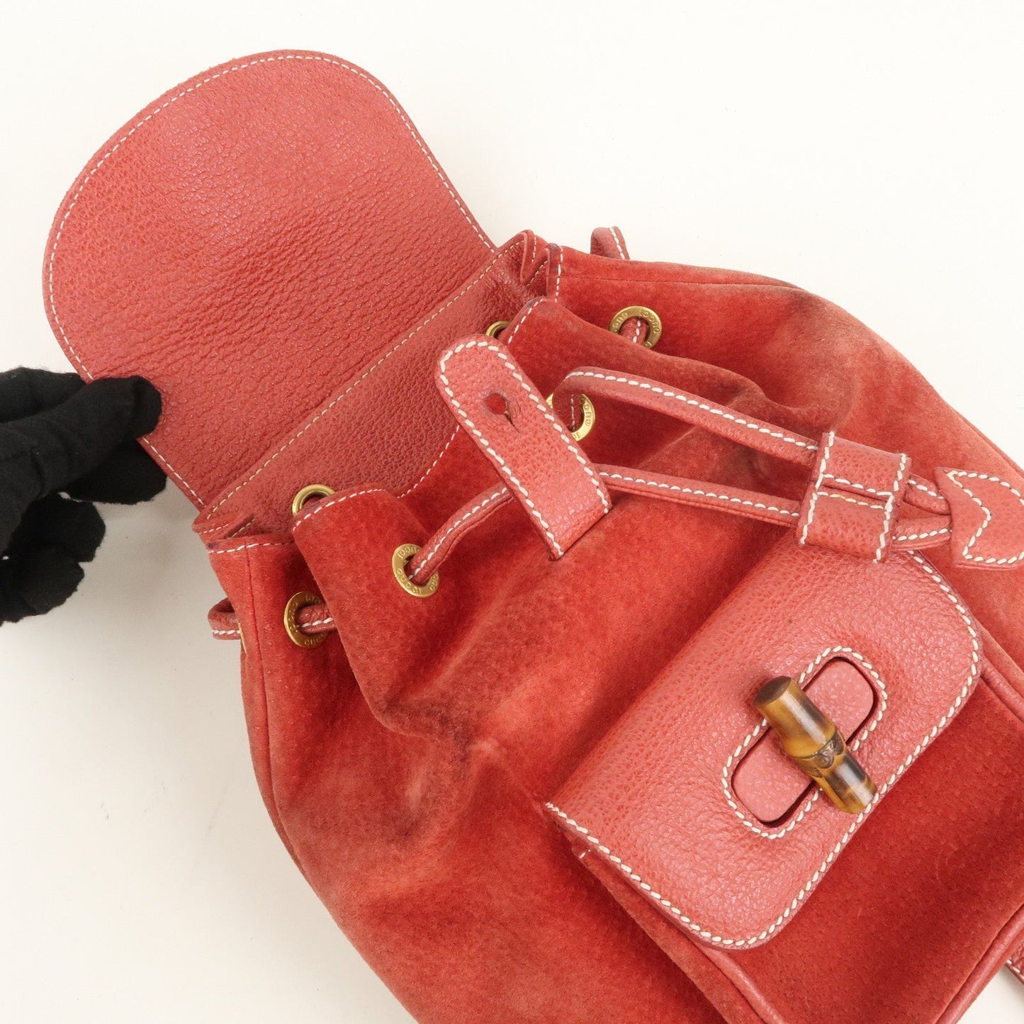 GUCCI Bamboo Leather Backpack Mini Ruck Sack Bag Red 003.1705