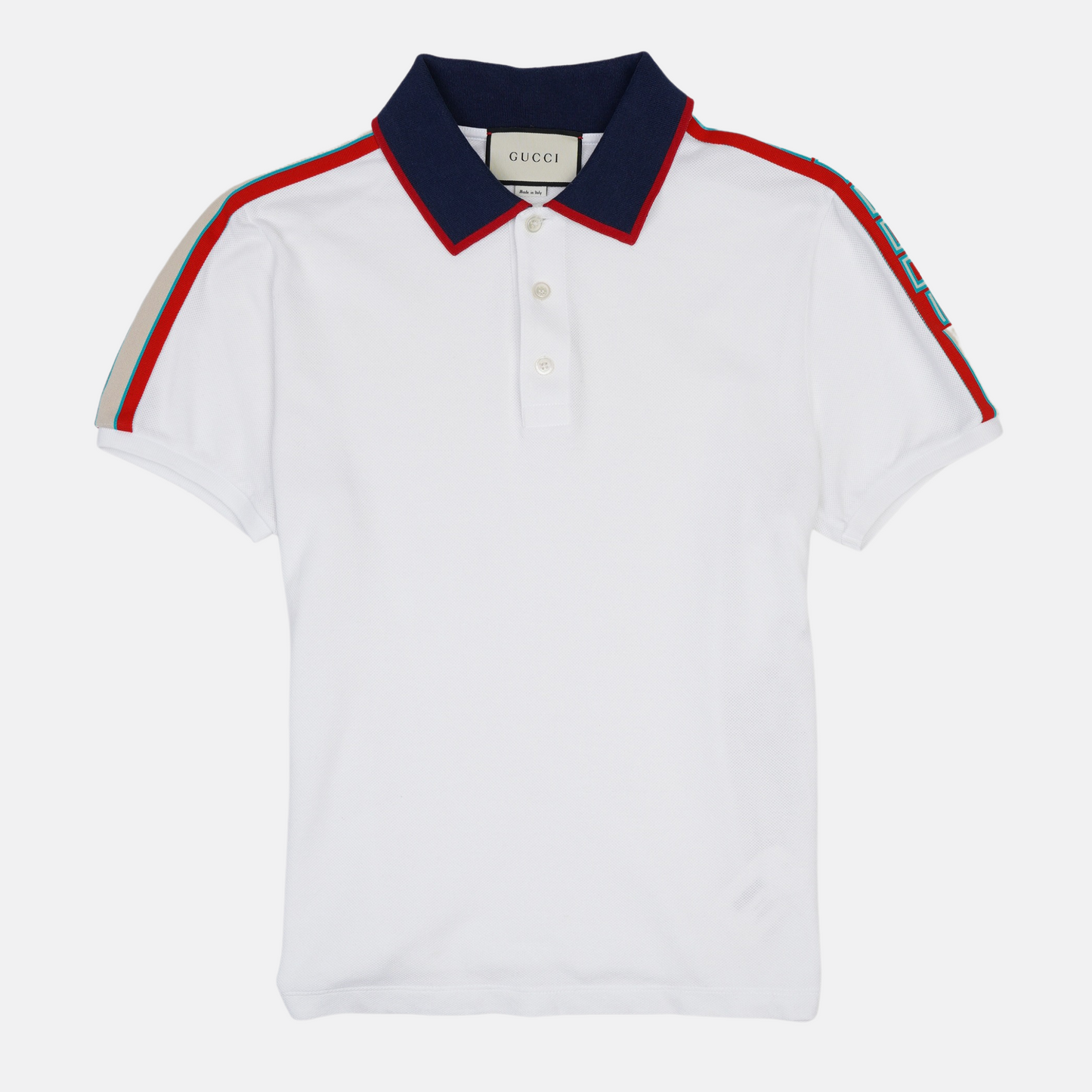 Gucci Mens Logo Polo Shirt White Red Beige UK M