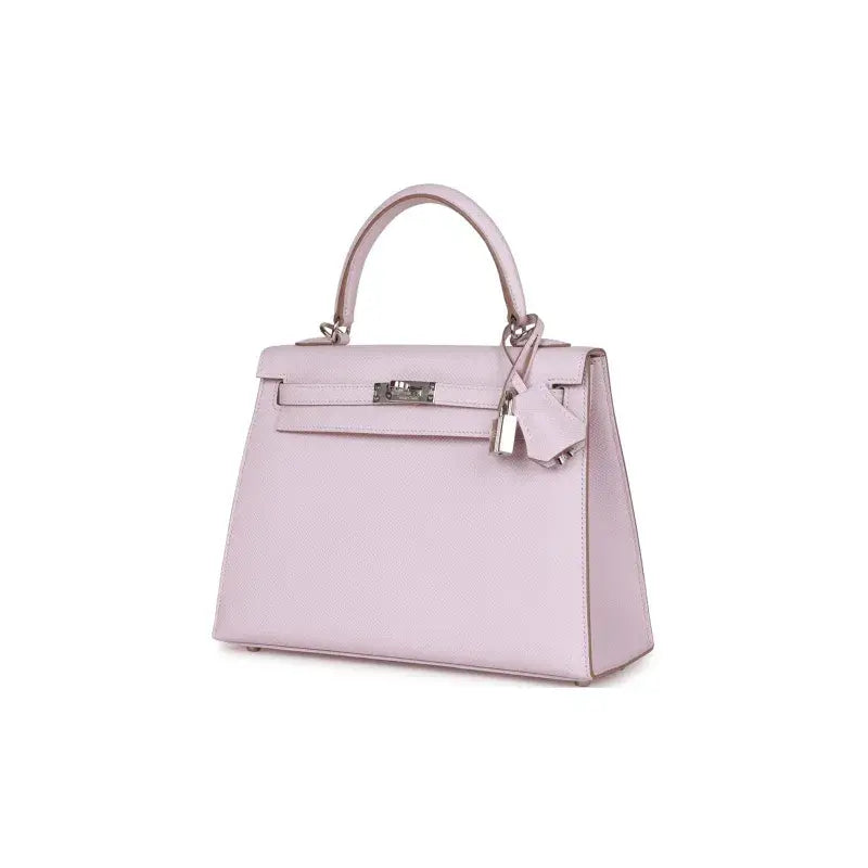 HERMES Kelly Bag Epsom Leather Handbag (25,28) Mauve Pale Dream Purple  silver hardware