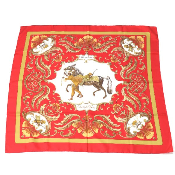 HERMES scarf silk Red Carre90 Cheval Jurc Turkish horse