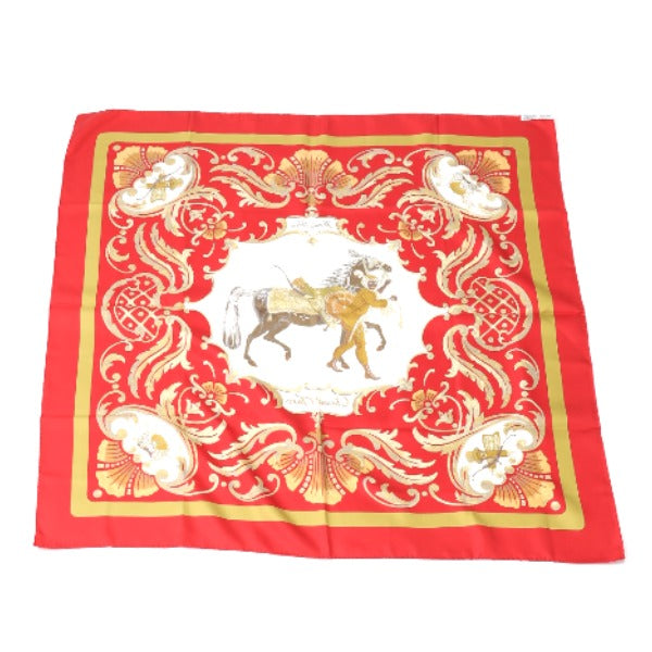 HERMES scarf silk Red Carre90 Cheval Jurc Turkish horse