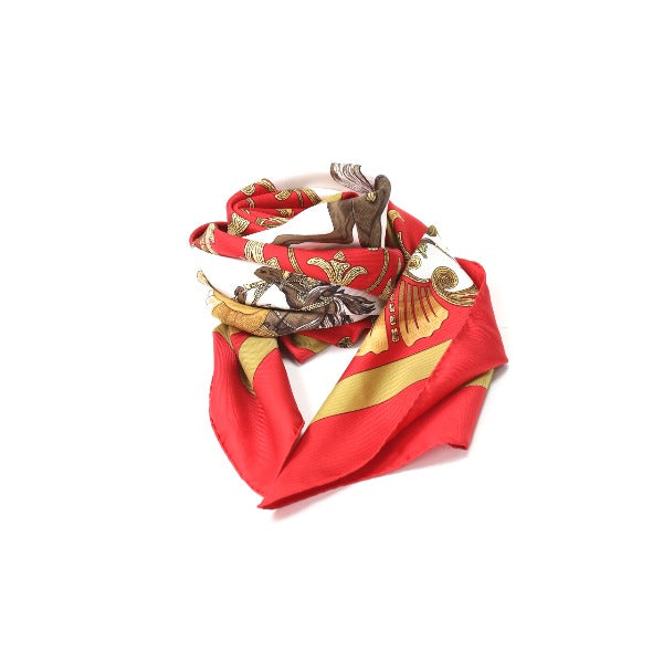 HERMES scarf silk Red Carre90 Cheval Jurc Turkish horse