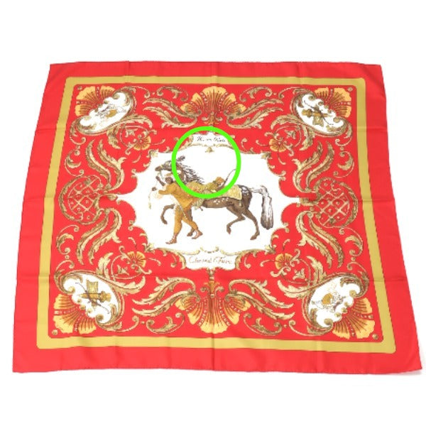 HERMES scarf silk Red Carre90 Cheval Jurc Turkish horse
