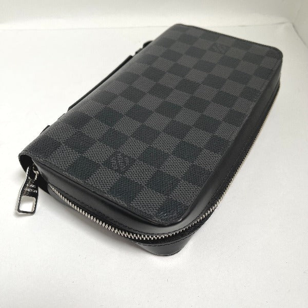LOUIS VUITTON business bag N41503 Damier Grafitto Canvas Graphite Long Wallet Purse Damier Grafitte Zippy XL mens Used