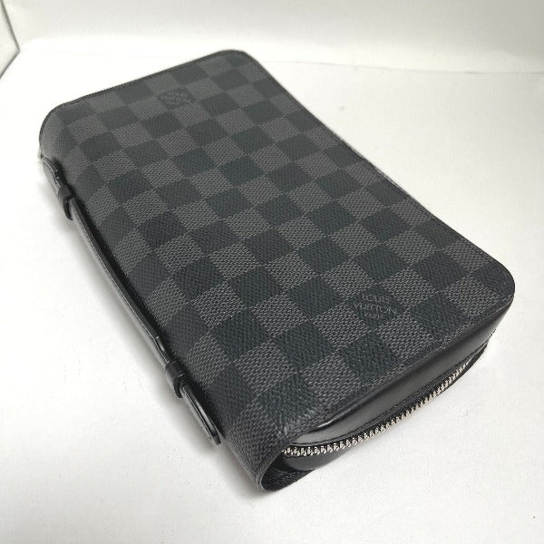 LOUIS VUITTON business bag N41503 Damier Grafitto Canvas Graphite Long Wallet Purse Damier Grafitte Zippy XL mens Used
