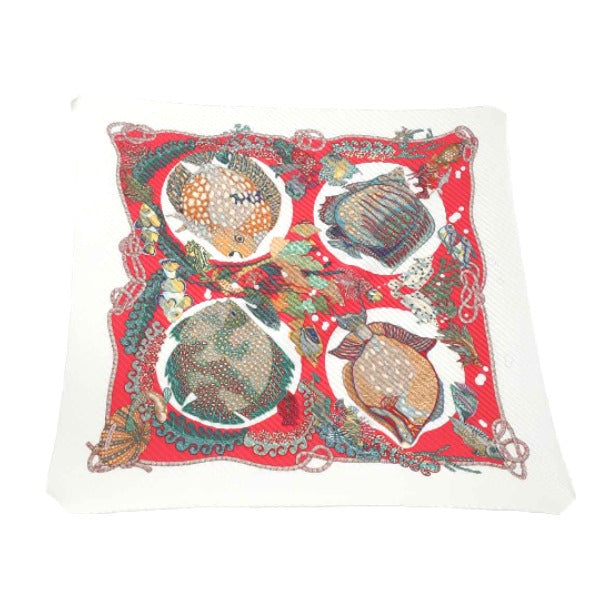 HERMES scarf silk Red x white Pleated scarf PleatedCarre Fish pattern Women Used