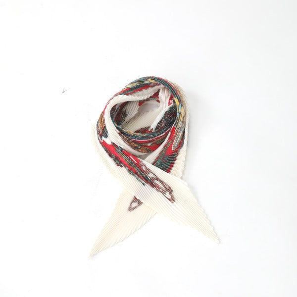 HERMES scarf silk Red x white Pleated scarf PleatedCarre Fish pattern Women Used