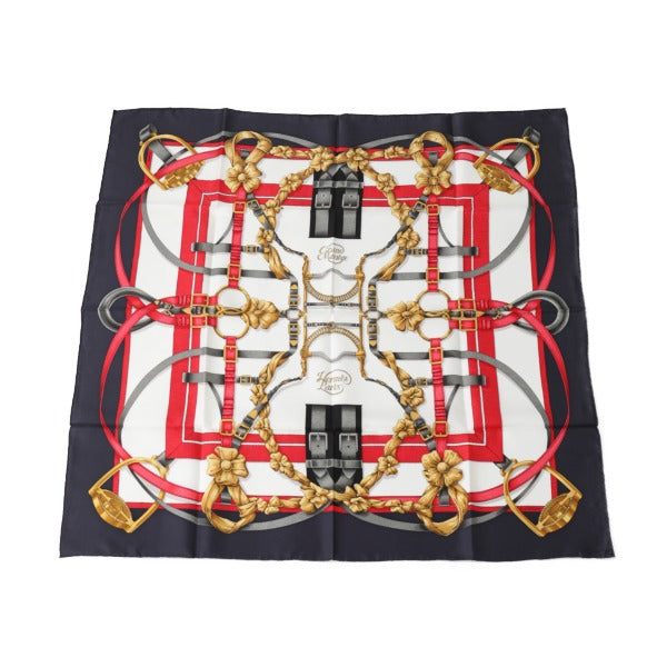 HERMES scarf silk Navy big training Carre90 Crano Manege Women Used