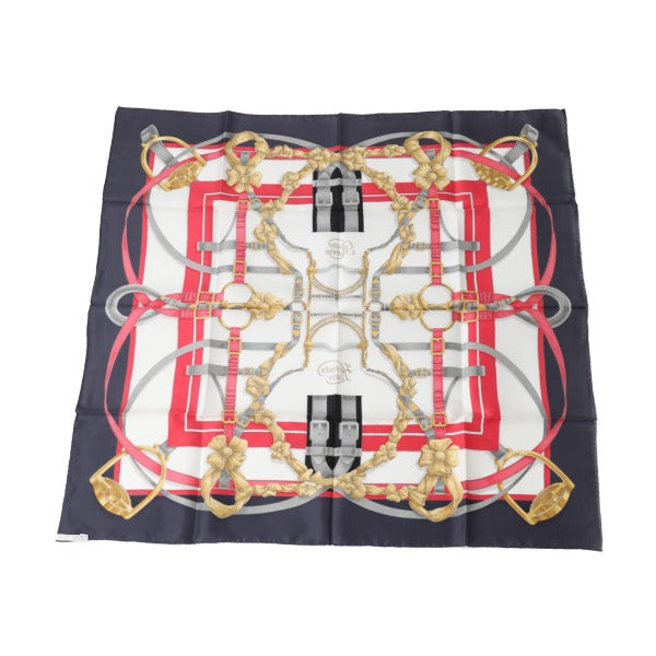 HERMES scarf silk Navy big training Carre90 Crano Manege Women Used