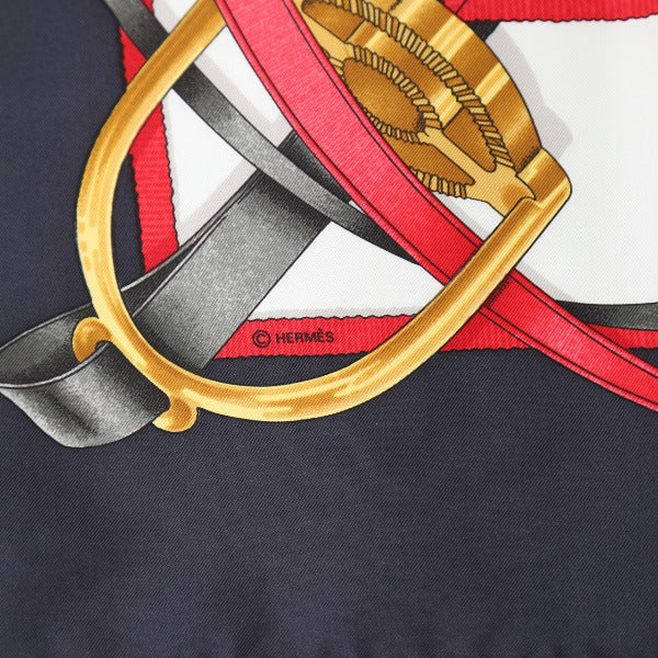 HERMES scarf silk Navy big training Carre90 Crano Manege Women Used