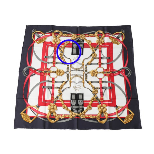 HERMES scarf silk Navy big training Carre90 Crano Manege Women Used
