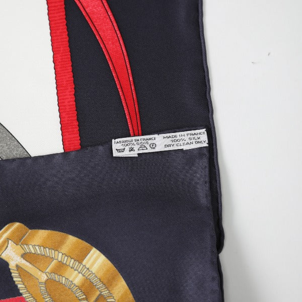 HERMES scarf silk Navy big training Carre90 Crano Manege Women Used