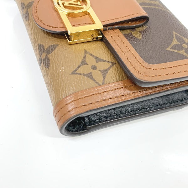 LOUIS VUITTON Coin case M68725 PVC, leather Brown camel Portefeuille Dauphine Monogram reverse compact Women Used