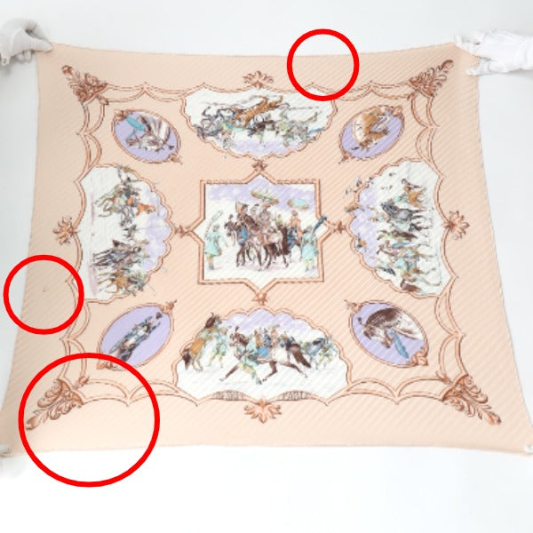HERMES scarf silk pink beige Pleated scarf PleatedCarre Horse pattern Women Used