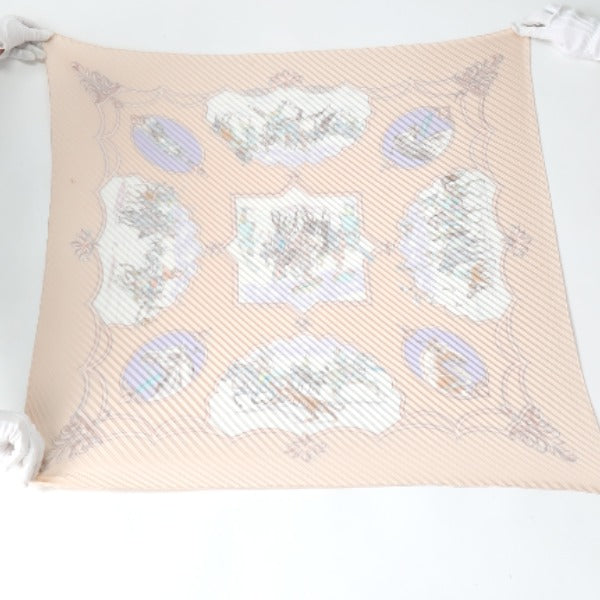 HERMES scarf silk pink beige Pleated scarf PleatedCarre Horse pattern Women Used