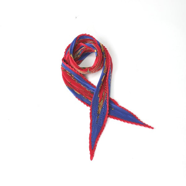 HERMES scarf silk Blue x red Pleated scarf PleatedCarre Jewelry pattern Women Used