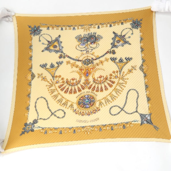 HERMES scarf silk yellow Pleated scarf PleatedCarre Jewelry pattern Women Used