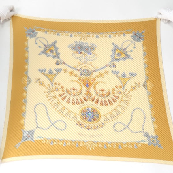 HERMES scarf silk yellow Pleated scarf PleatedCarre Jewelry pattern Women Used