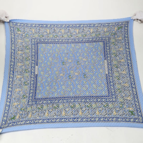 HERMES scarf silk blue 100% silk Pleated Women Used