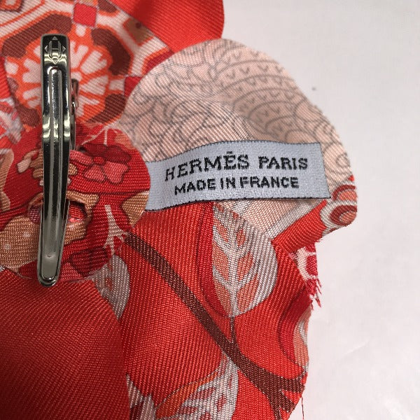 HERMES Brooch silk Red corsage flour Women Used
