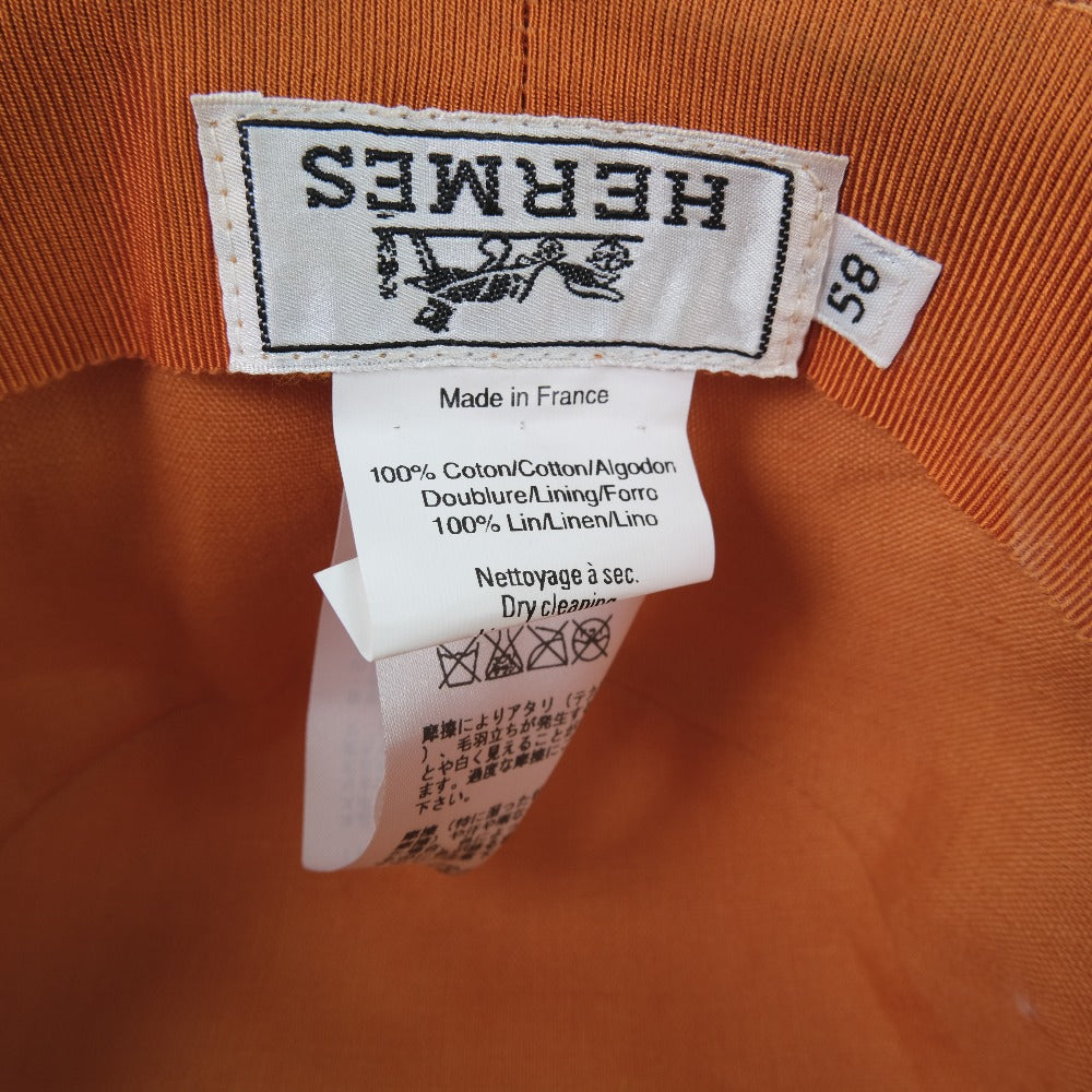 HERMES hat Cotton, Linen Orange mens(Unisex) 58 Used